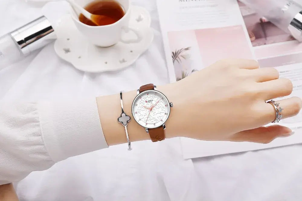 CURREN Original Brand Leather Straps Wrist Watch For Women With Brand (Box & Bag)-9046 US Arabia