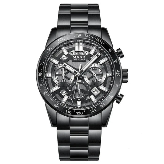 Luxury Men’s Black Chronograph Watch | Sapphire Glass, Luminous Dial, 3ATM Velozya