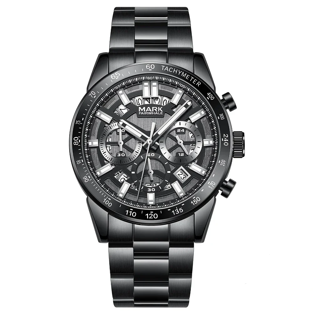 Luxury Men’s Black Chronograph Watch | Sapphire Glass, Luminous Dial, 3ATM