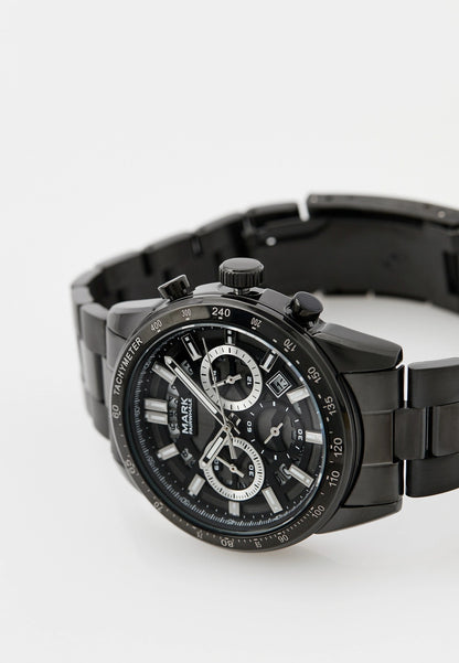 Luxury Men’s Black Chronograph Watch | Sapphire Glass, Luminous Dial, 3ATM