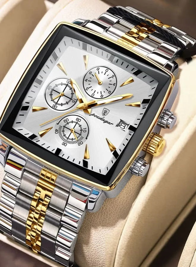 Luxury Square Steel Chronograph — Waterproof & Luminous (Gift Box)