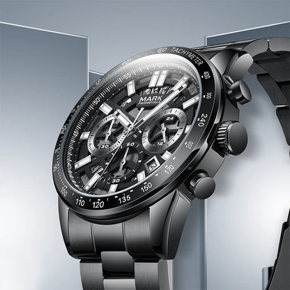 Luxury Men’s Black Chronograph Watch | Sapphire Glass, Luminous Dial, 3ATM