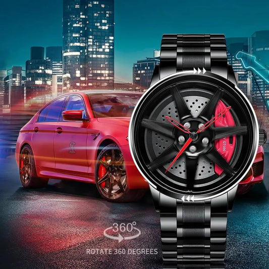 Men's Creative 3D Car Wheel Rotating Wrist Watch Arazalabllc