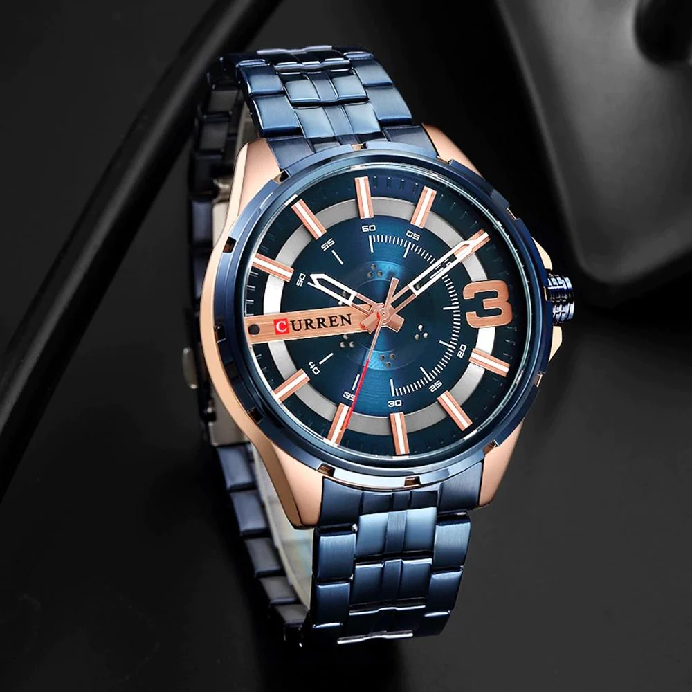 CURREN Original Brand Stainless Steel Band Wrist Watch For Couples With Brand (Box & Bag)