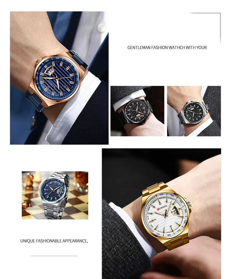 CURREN Original Brand Stainless Steel Band Wrist Watch For Men With Brand (Box & Bag)-8375