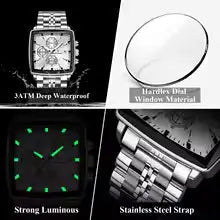 POEDAGAR Luxury Square Steel Chronograph — Waterproof & Luminous (Gift Box) Poedagar