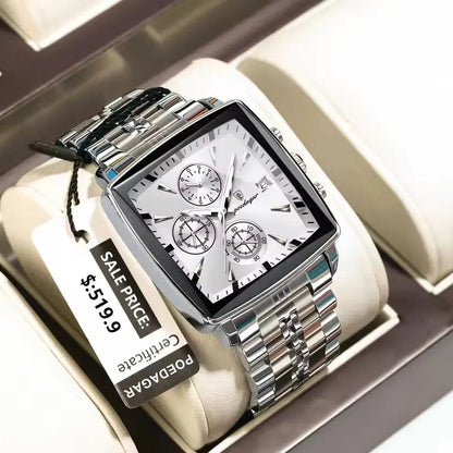 POEDAGAR Luxury Square Steel Chronograph — Waterproof & Luminous (Gift Box) Poedagar