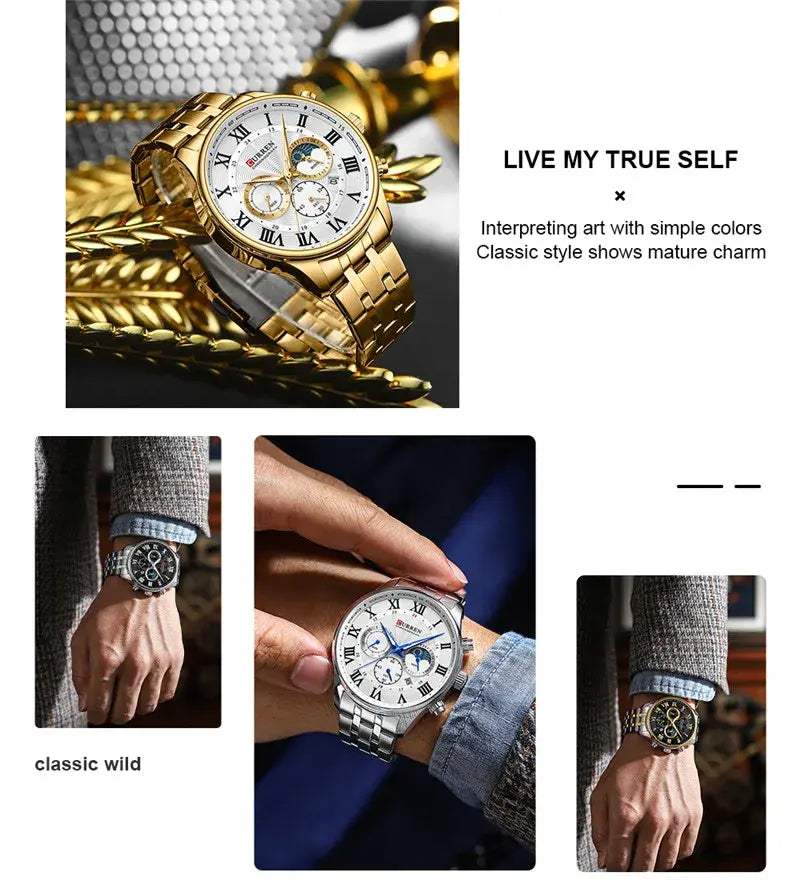 CURREN Original Brand Stainless Steel Band Wrist Watch For Men With Brand (Box & Bag)-8427 US Arabia